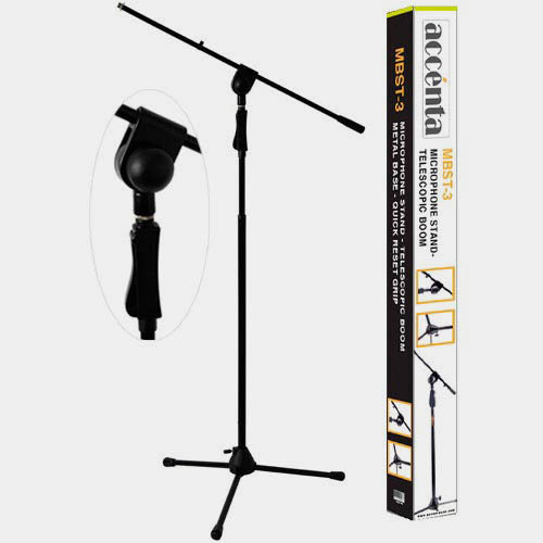 Accenta MBST 3 Telescopic Boom Microphone Stand All Metal Base Quick Reset Grip Metal Base